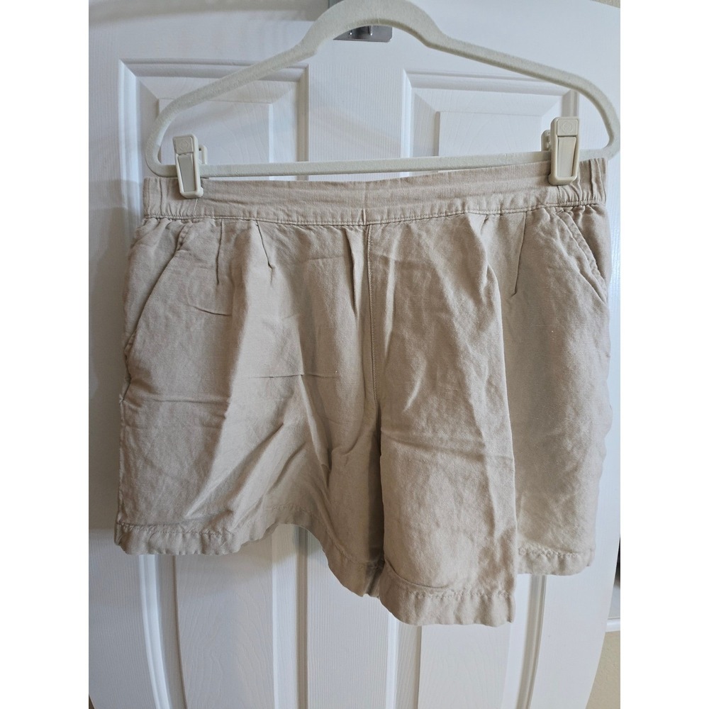 A New Day Womens Beige Linen Blend Pull On Shorts Tan Size Large Elastic‎ Waist